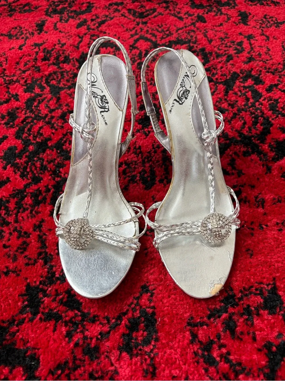 Women’s Silver Rhinestone BIG diamond heels